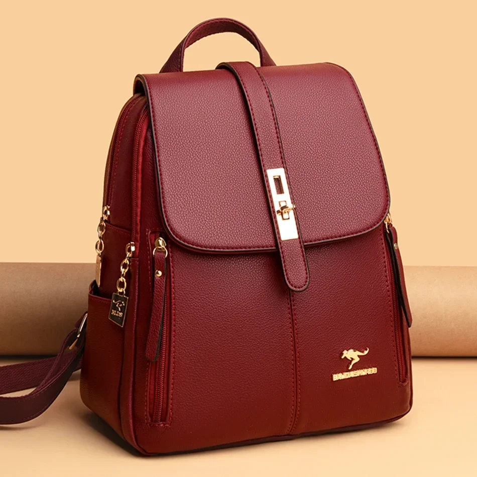 Luxury Bags With Zipper - Mulheres de couro grande capacidade mochila